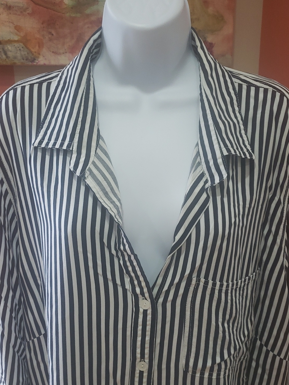 Velvet Heart Striped Dark Navt  & White Women's Button-Up Shirt, Size 3X